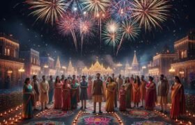 Happy-Diwali-Vibrant-and-colorful-Diwali-festival-scene-with-glowing-diyas-fireworks-lighting-up-the-night-sky-rangoli-patterns-and-people-celebrating-joyfully